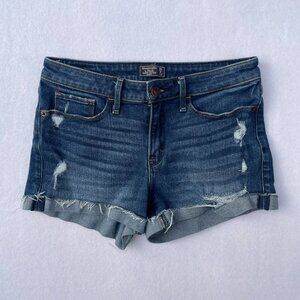 Abercrombie and Fitch Harper Dark Wash Distressed Low Rise Shorts Size 0 y2k